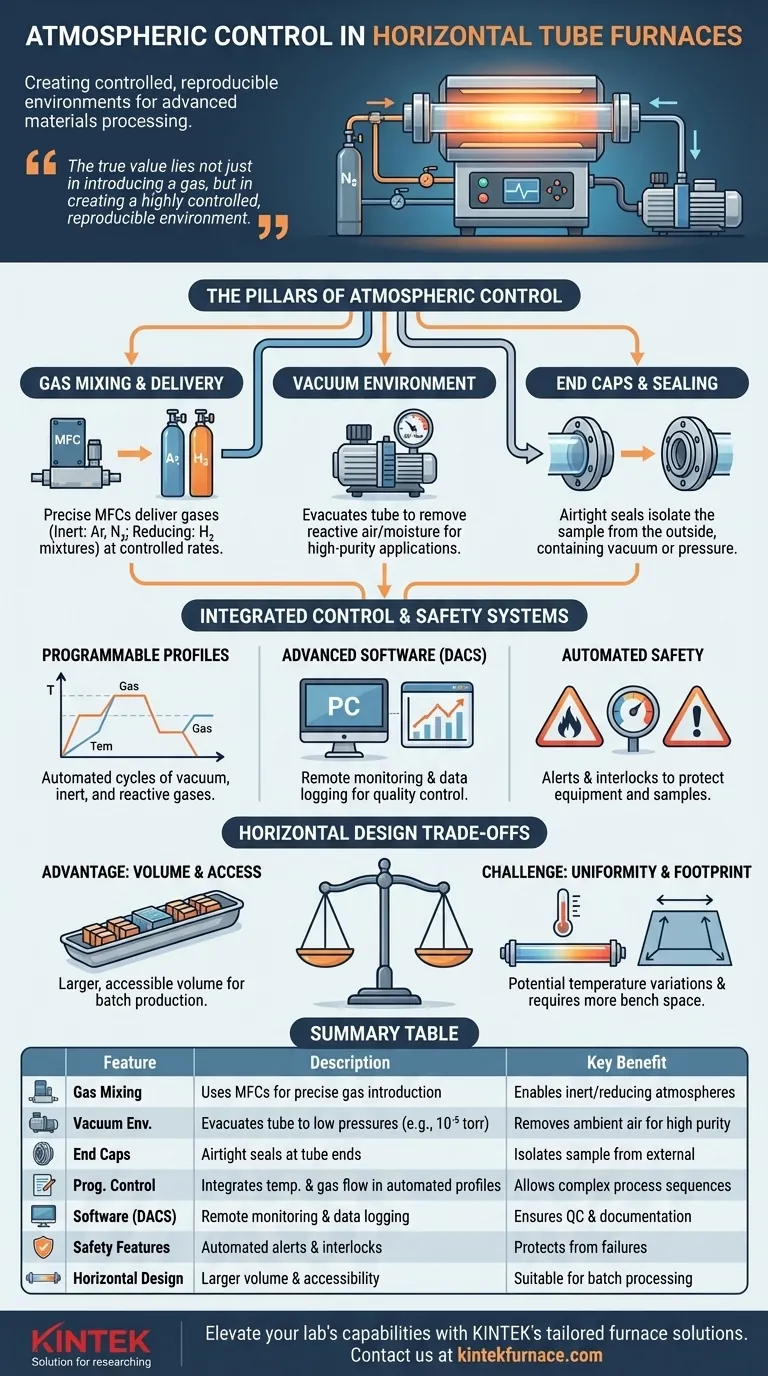 What atmospheric control features do horizontal tube furnaces offer? Enhance Precision in Material Processing Visual Guide