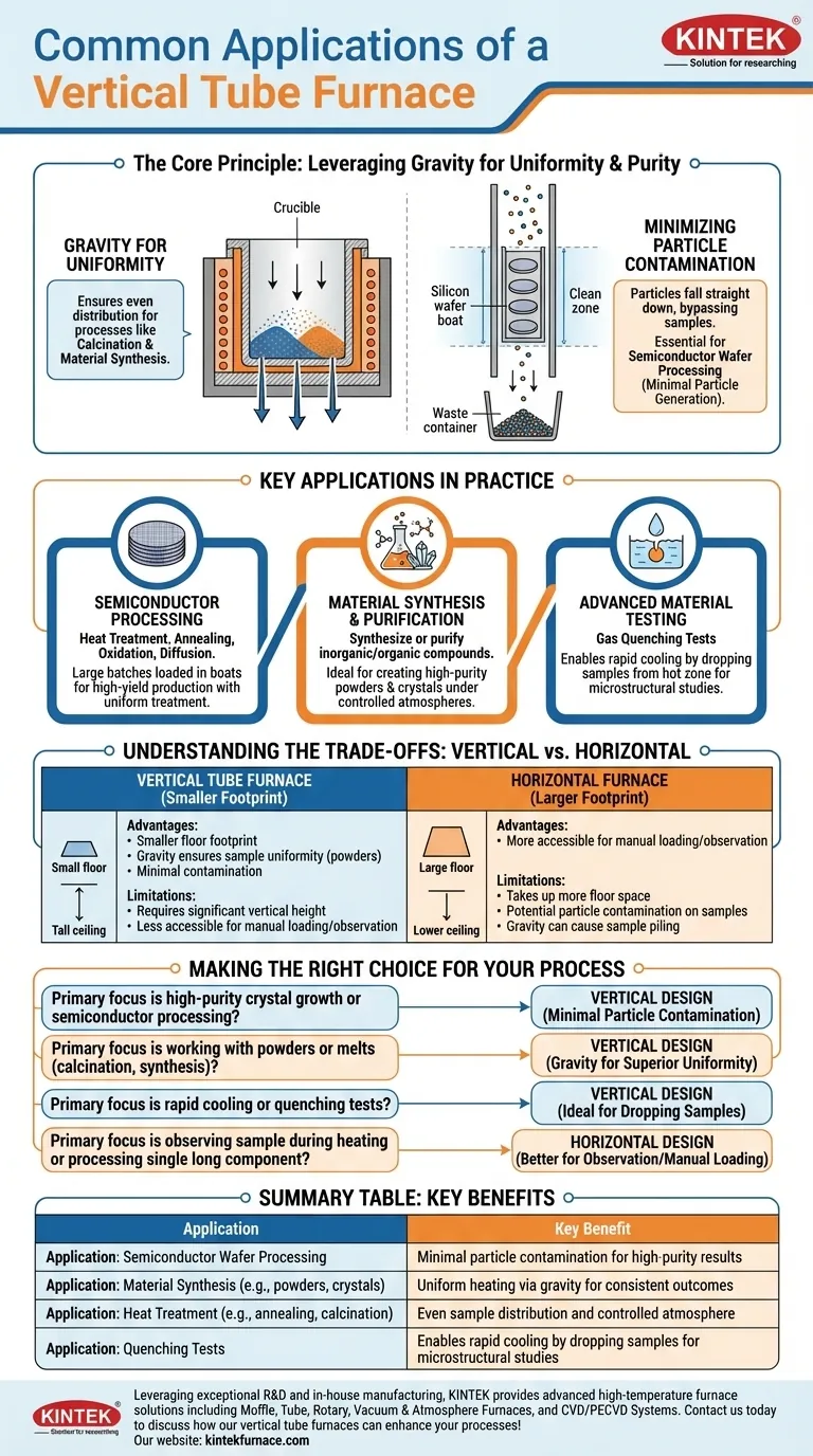 Was sind die gängigen Anwendungen eines vertikalen Rohrofens? Erreichen Sie hochreine, gleichmäßige Erwärmung für die Materialwissenschaften Visuelle Anleitung