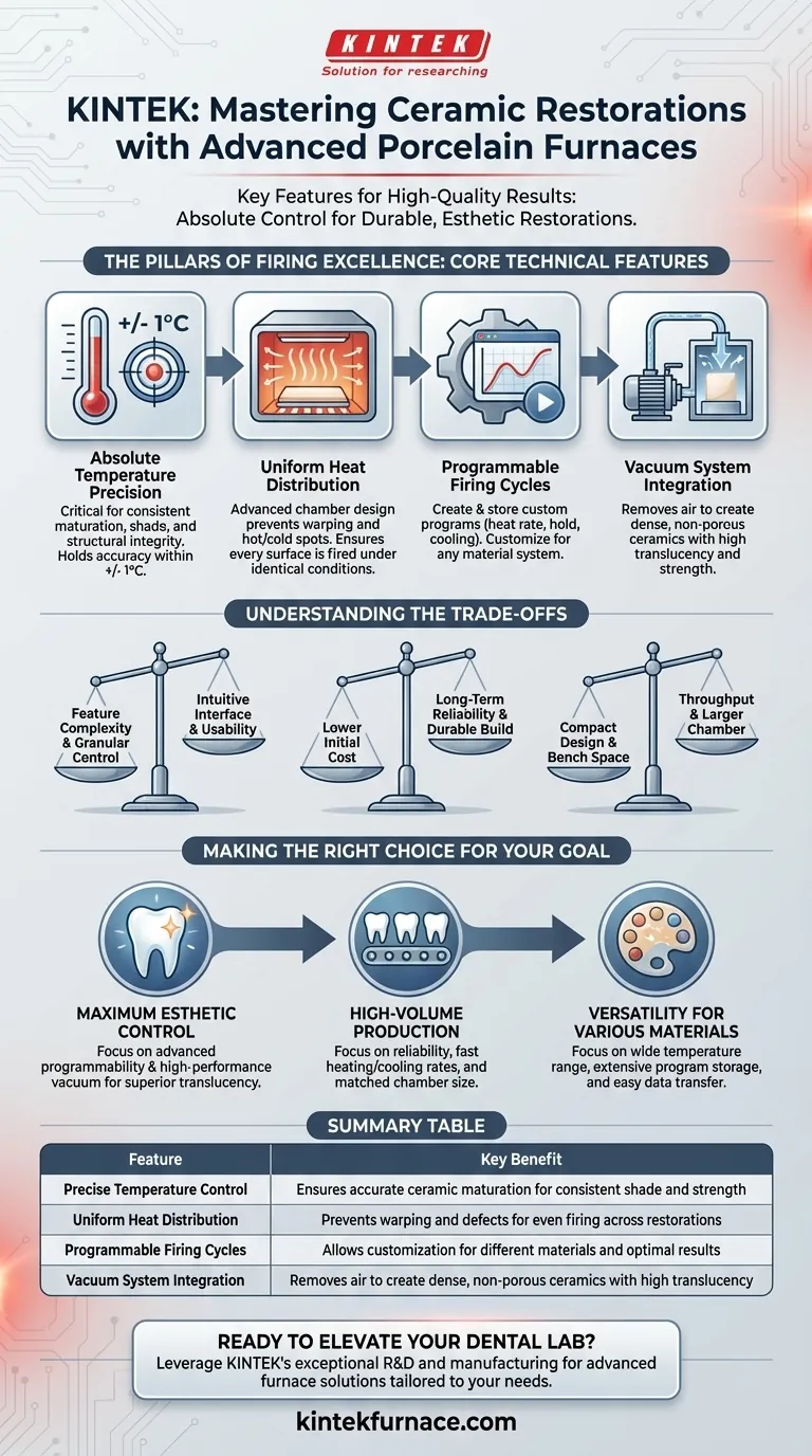 What are the key features of a porcelain furnace that ensure high-quality ceramic restorations? Achieve Precision and Durability in Dental Labs Visual Guide
