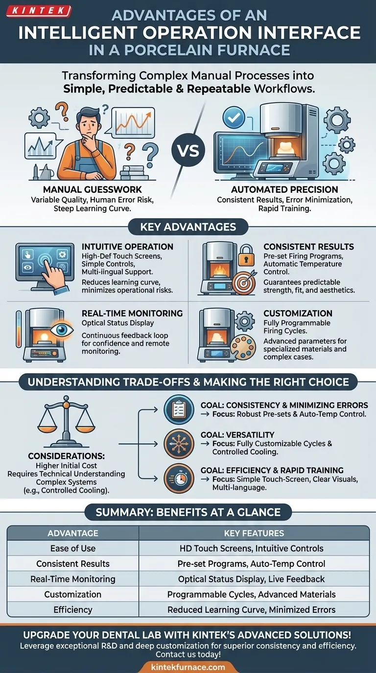 Каковы преимущества интеллектуального интерфейса управления в печи для обжига керамики? Повышение точности и эффективности зуботехнической лаборатории Визуальное руководство