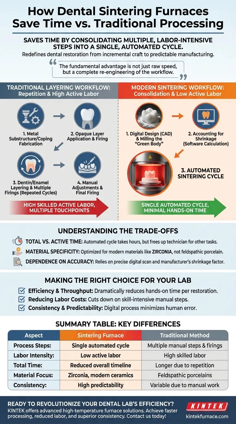 How does a dental sintering furnace save time compared to traditional ceramic processing? Streamline Your Lab's Workflow Visual Guide