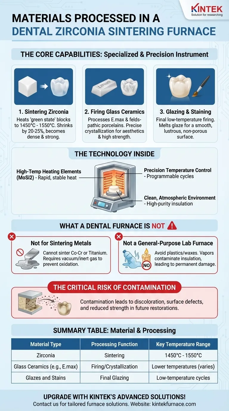 Quali materiali possono essere lavorati in un forno per la sinterizzazione della zirconia dentale? Guida essenziale per i laboratori odontotecnici Guida Visiva
