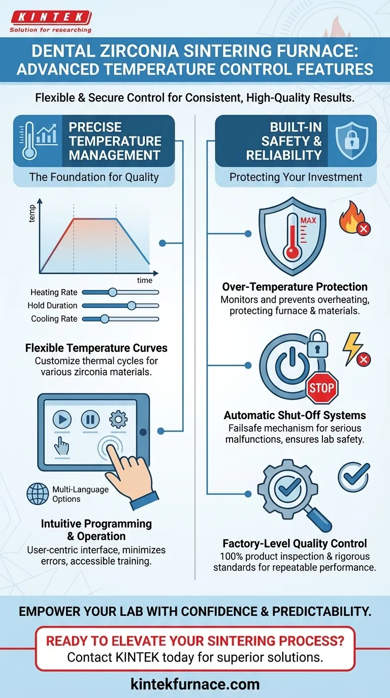 ما هي ميزات التحكم في درجة الحرارة التي يوفرها فرن تكليس الزركونيا لطب الأسنان؟ حقق تكليسًا دقيقًا وآمنًا لترميمات الأسنان الفائقة دليل مرئي