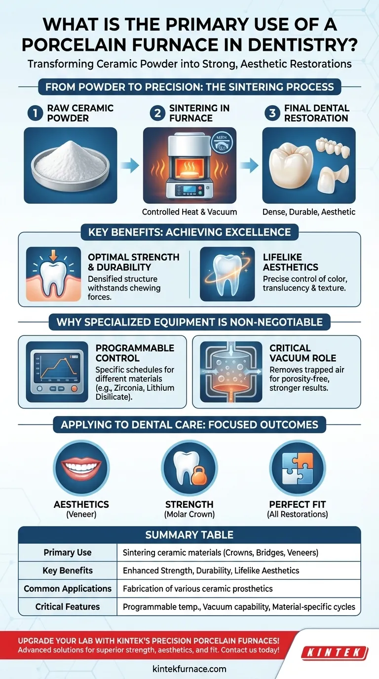 What is the primary use of a porcelain furnace in dentistry? Create Strong, Lifelike Dental Restorations Visual Guide