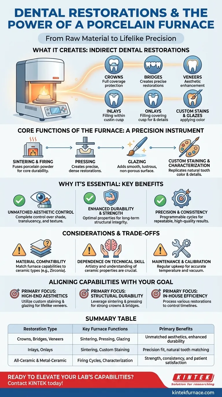 Que tipos de restaurações dentárias podem ser fabricadas usando um forno de porcelana? Crie Sorrisos Realistas e Duradouros Guia Visual