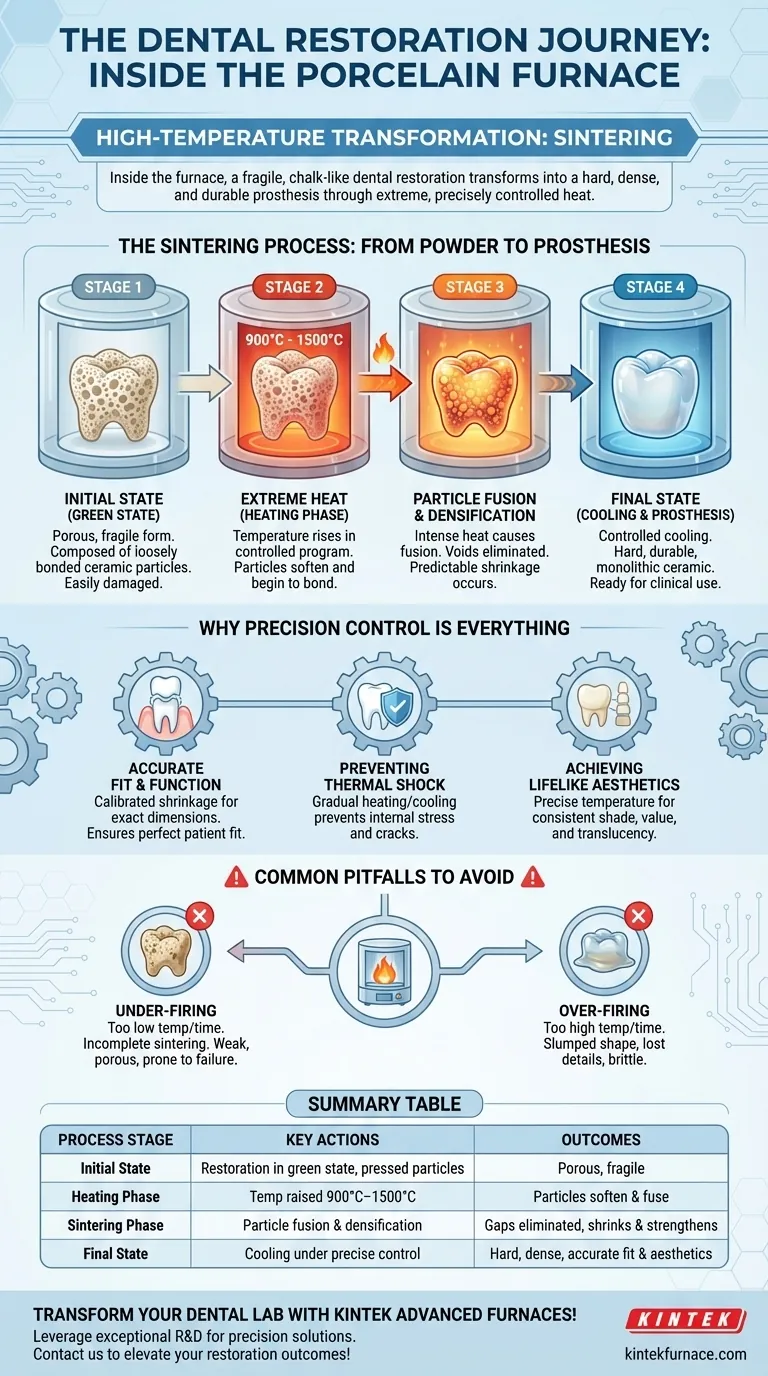 What happens to the restoration inside the porcelain furnace? Discover the Sintering Process for Durable Dental Ceramics Visual Guide