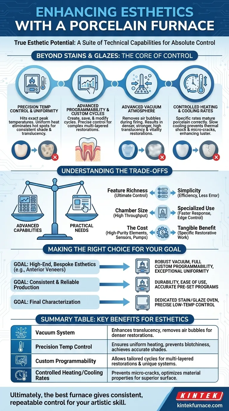 Quali caratteristiche aggiuntive potrebbe avere un forno per porcellana per migliorare l'estetica? Sblocca un Controllo Superiore della Restauri Dentale Guida Visiva