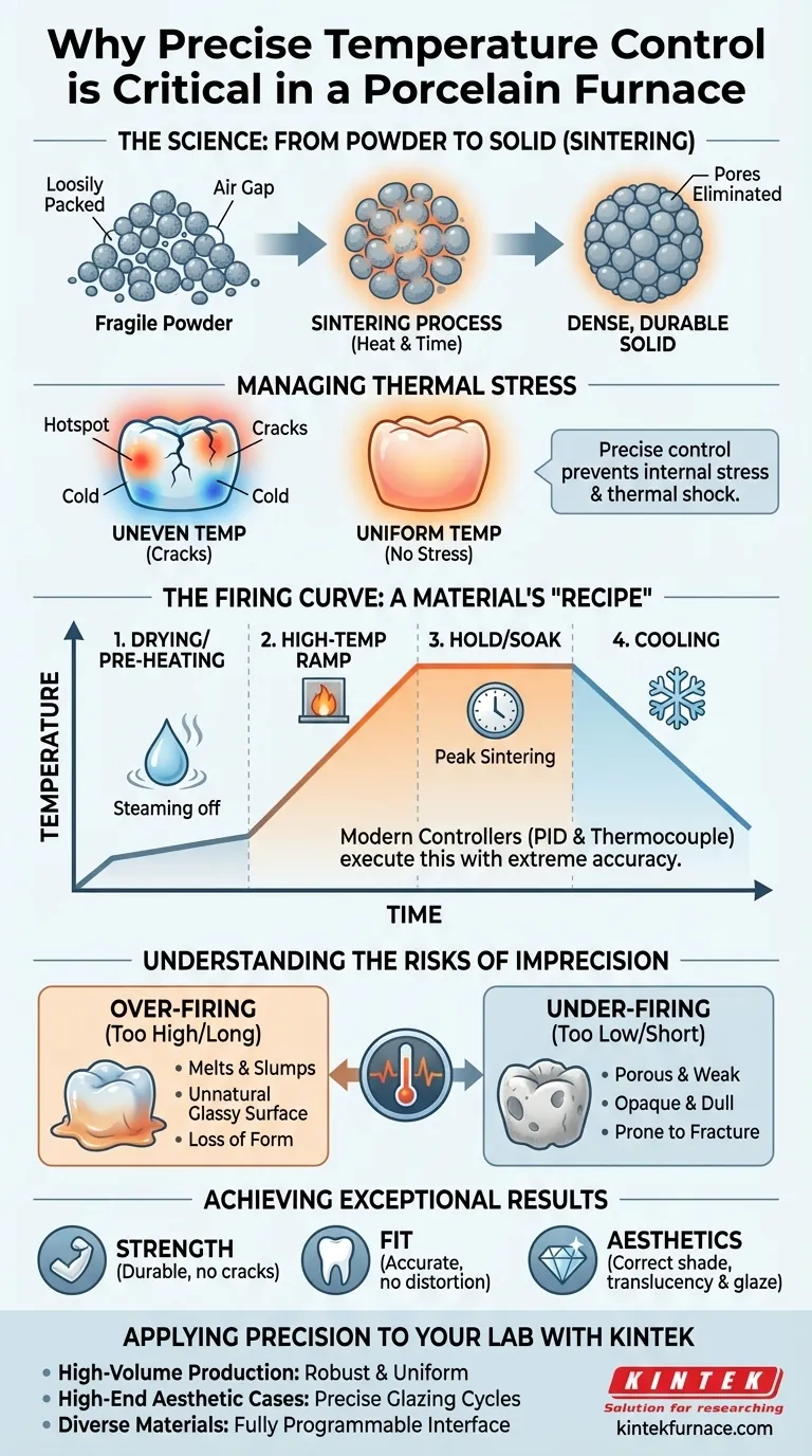 Why is precise temperature control important in a porcelain furnace machine? Ensure Perfect Dental Restorations Visual Guide