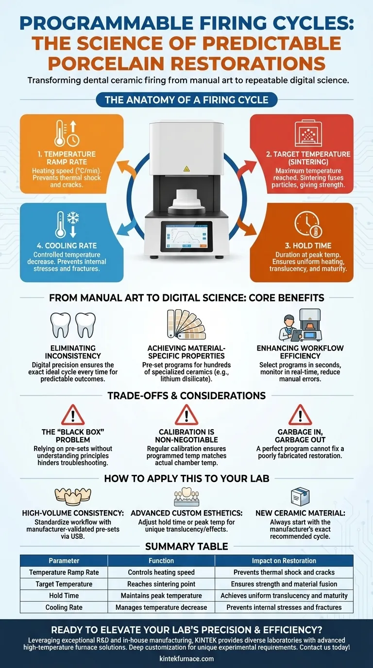 What are programmable firing cycles in a porcelain furnace machine? Achieve Precise Dental Ceramic Firing Visual Guide