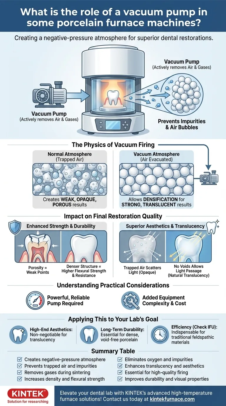 Qual é o papel de uma bomba de vácuo em algumas máquinas de fornos de porcelana? Alcançar Restaurações Dentárias Densas e Fortes Guia Visual