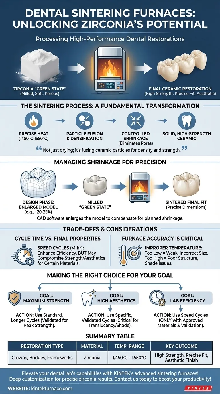 What types of dental restorations are processed in sintering furnaces? Achieve Durable Zirconia Crowns and Bridges Visual Guide