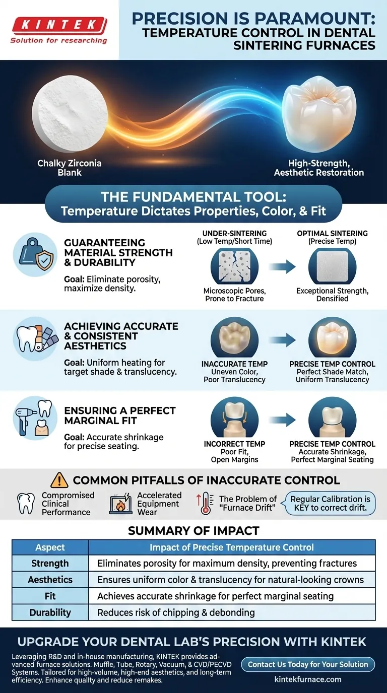 Perché è importante un controllo preciso della temperatura nei forni di sinterizzazione dentale?Assicurare restauri dentali perfetti Guida Visiva