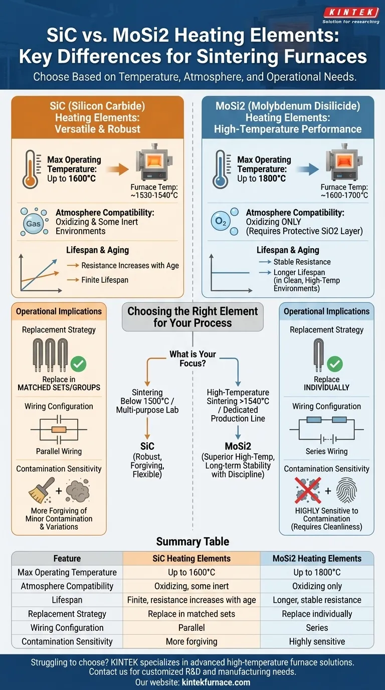 Was sind die Hauptunterschiede zwischen SiC- und MoSi2-Heizelementen in Sinteröfen? Wählen Sie das richtige Element für Ihre Hochtemperaturanforderungen Visuelle Anleitung