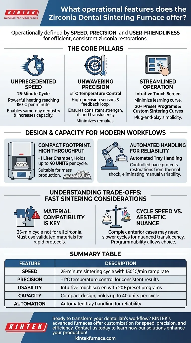 What operational features does the Zirconia Dental Sintering Furnace offer? Speed, Precision, and Ease for Dental Labs Visual Guide