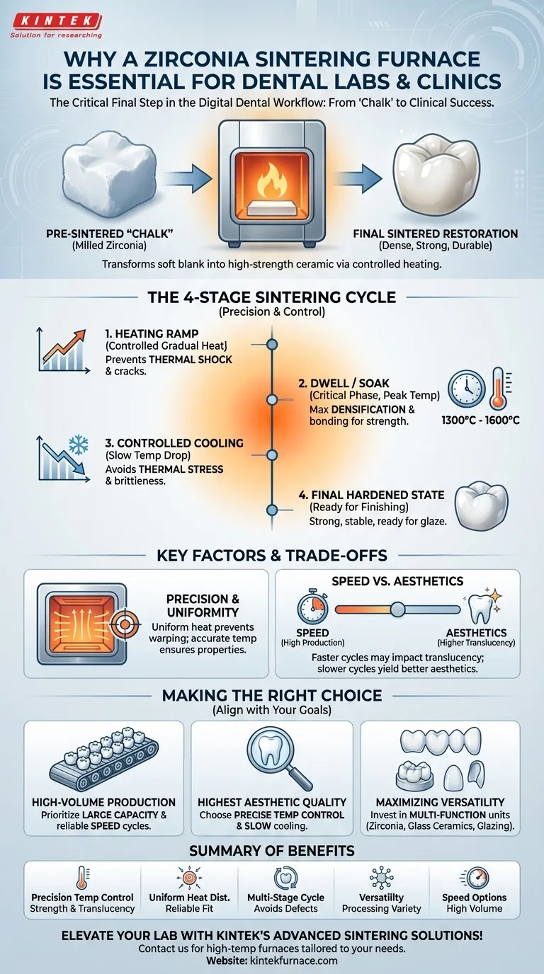Perché un forno di sinterizzazione per zirconia è considerato essenziale per i laboratori odontotecnici e le cliniche? Sbloccare precisione e durata Guida Visiva