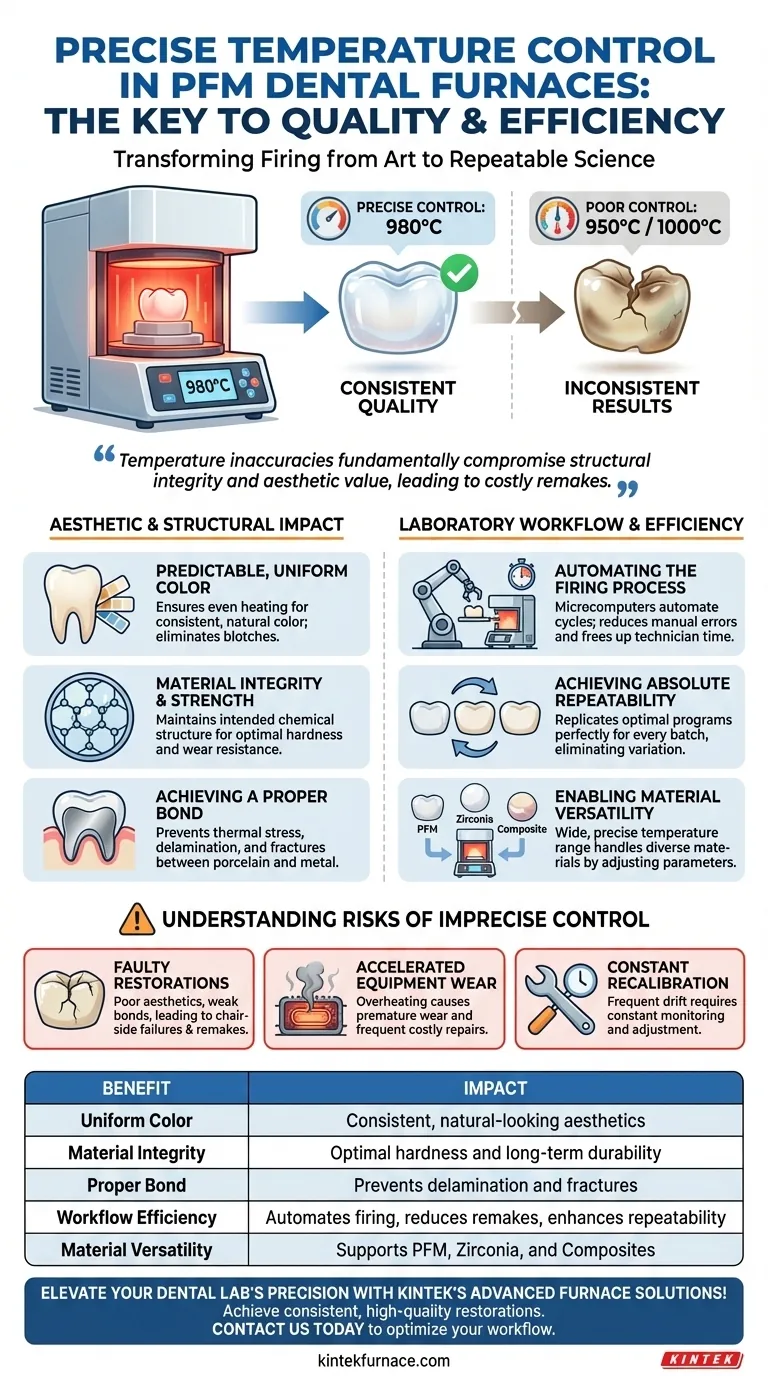 What are the benefits of precise temperature control in porcelain-fused-to-metal dental furnaces? Achieve Superior Dental Restorations Visual Guide