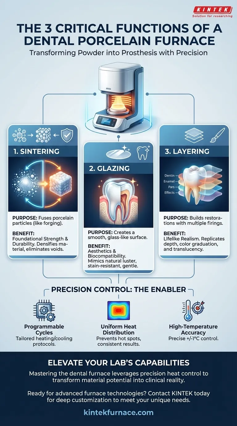 Quais são as três funções críticas desempenhadas por um forno de porcelana dentária? Alcance a Precisão na Restauração Dentária Guia Visual