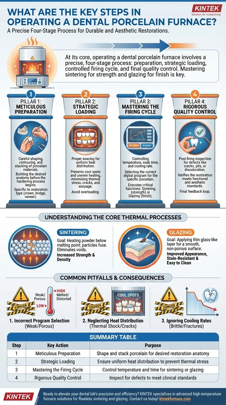 What are the key steps in operating a dental porcelain furnace? Master Sintering and Glazing for Perfect Restorations Visual Guide