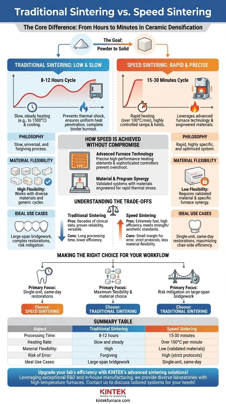 Como a sinterização rápida difere dos métodos de sinterização tradicionais? Descubra os principais benefícios para o seu laboratório Guia Visual