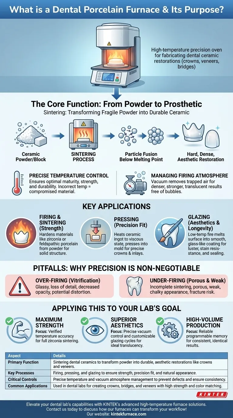 What is a dental porcelain furnace and what is its primary purpose? Achieve Precision in Dental Restoration Fabrication Visual Guide