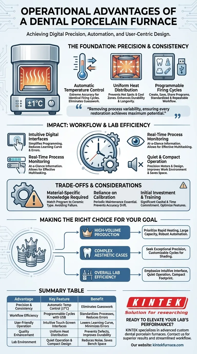 What operational advantages does a dental porcelain furnace offer? Boost Lab Efficiency and Restoration Quality Visual Guide