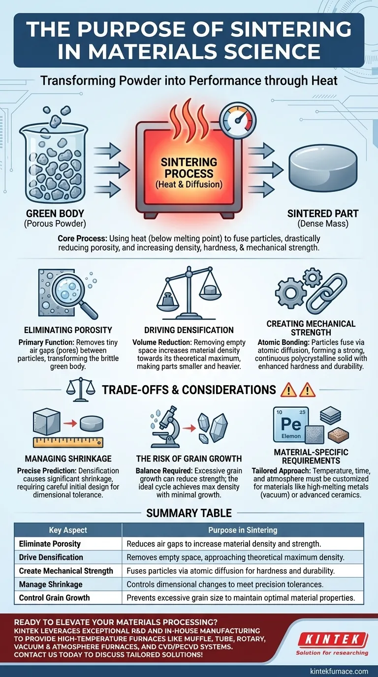 Qual è lo scopo della sinterizzazione nella scienza dei materiali? Trasformare le polveri in componenti densi e ad alta resistenza Guida Visiva