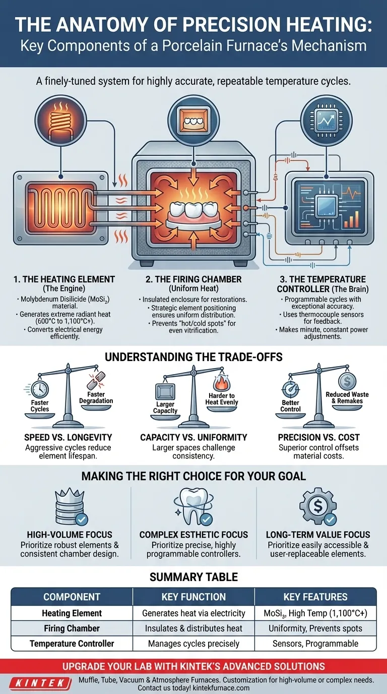 포세린 퍼니스의 가열 메커니즘의 핵심 구성 요소는 무엇인가요?치과용 도자기를 위한 정밀 가열 시각적 가이드