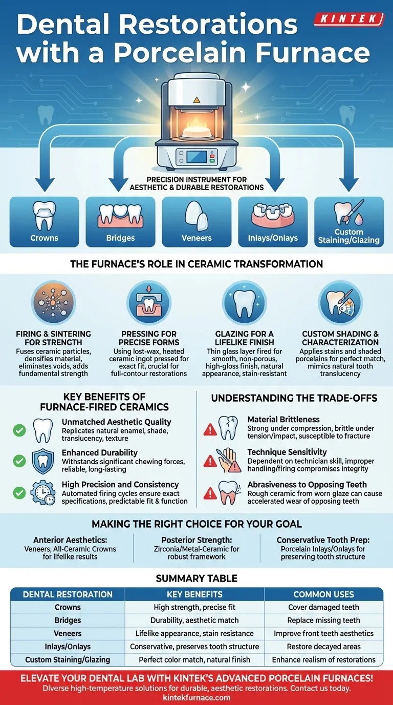 What dental restorations can be created using a porcelain furnace? Achieve Lifelike, Durable Smiles Visual Guide