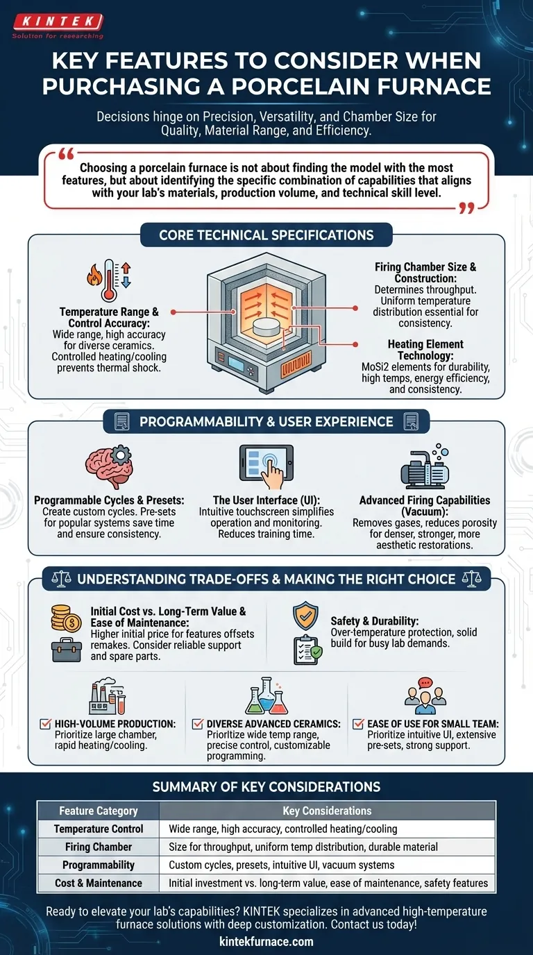 Que características principais devem ser consideradas ao comprar um forno de porcelana? Garanta Precisão, Versatilidade e Eficiência Guia Visual