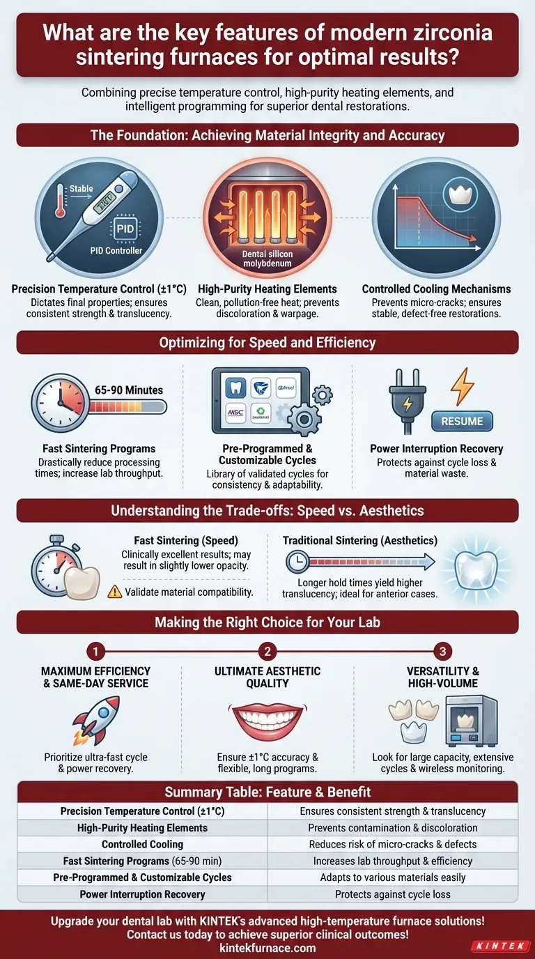 What are the key features of modern zirconia sintering furnaces for optimal results? Unlock Precision and Efficiency in Dental Labs Visual Guide