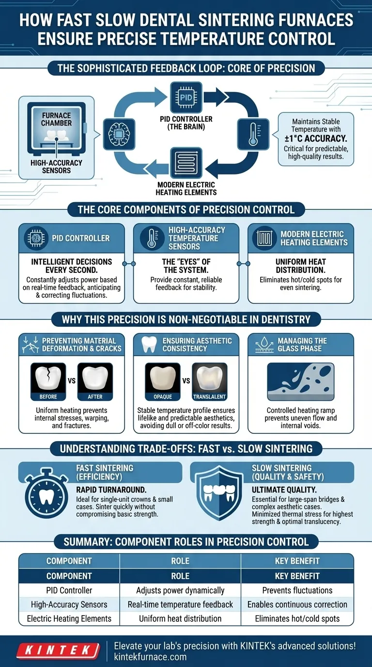 How does the Fast Slow Dental Sintering Furnace ensure precise temperature control? Achieve Flawless Dental Restorations Visual Guide