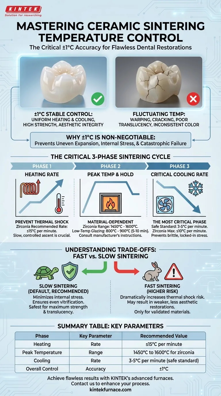 What are the temperature control requirements for sintering ceramics in the Fast Slow Dental Sintering Furnace? Ensure Precision for High-Quality Dental Restorations Visual Guide