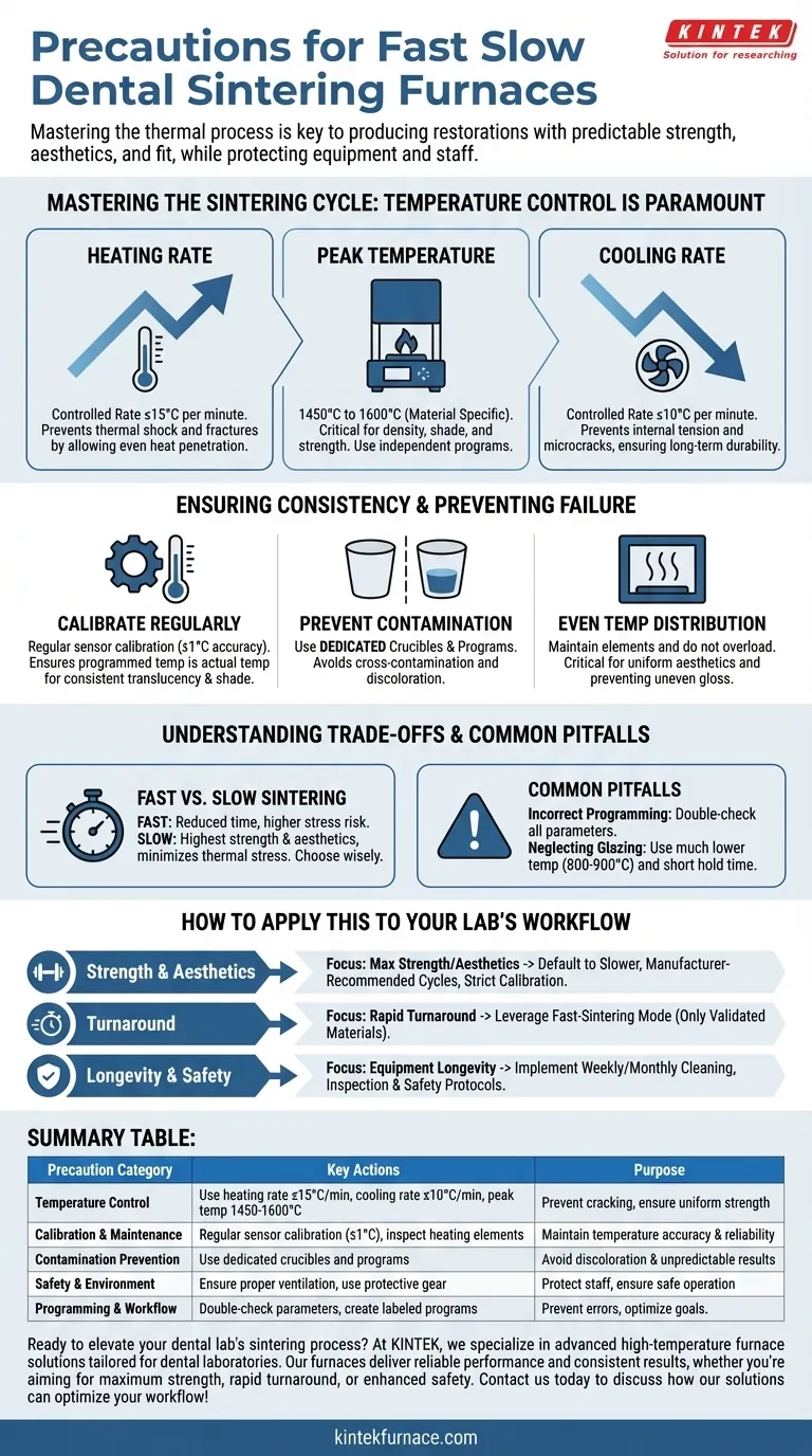What general precautions should be followed when using the Fast Slow Dental Sintering Furnace? Ensure Safe, High-Quality Dental Restorations Visual Guide