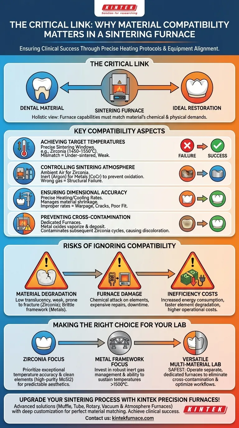 Why is material compatibility important in a sintering furnace? Ensure Perfect Dental Restorations Visual Guide