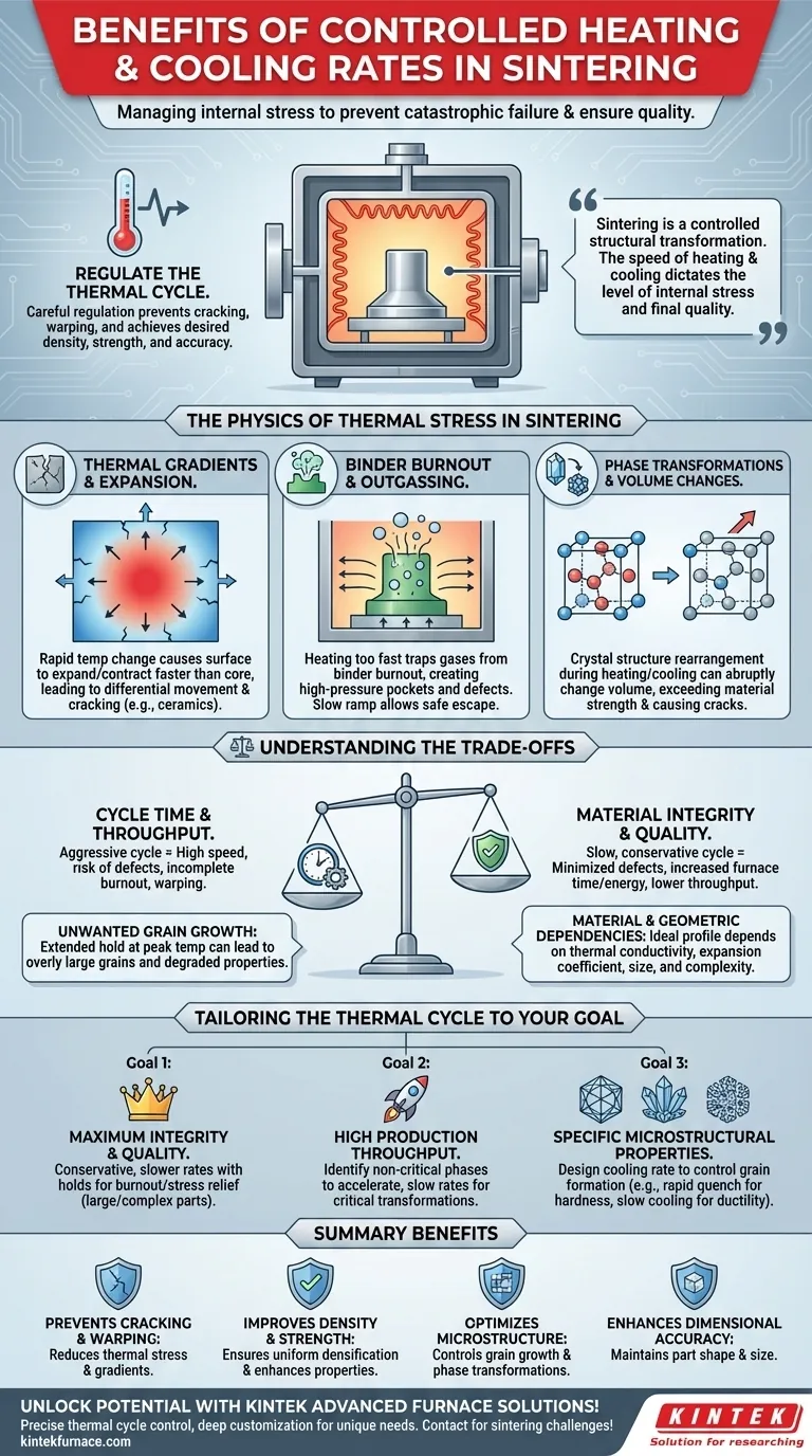 Quais são os benefícios de taxas controladas de aquecimento e resfriamento na sinterização? Aumentar a Qualidade e Prevenir Defeitos Guia Visual