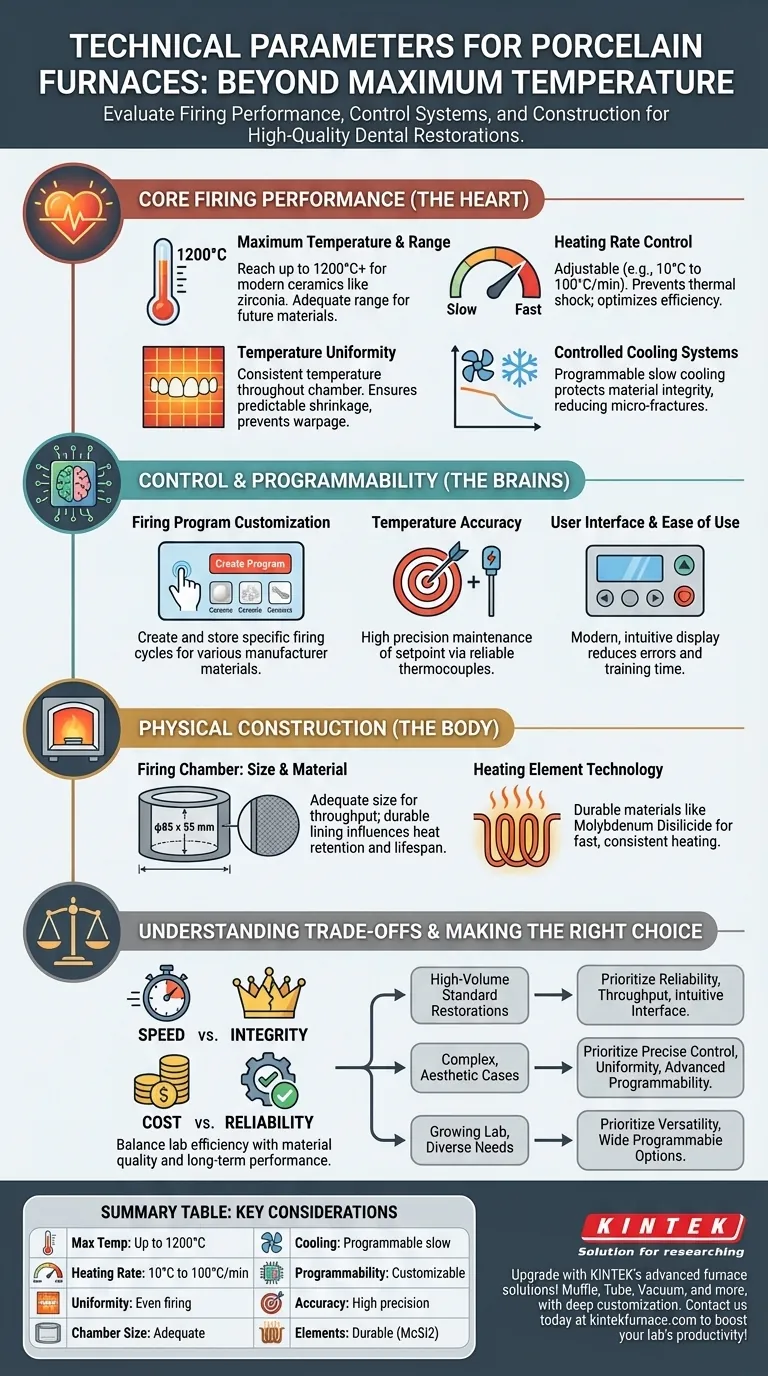 What technical parameters should be considered for a porcelain furnace? Ensure Precision and Quality in Dental Restorations Visual Guide