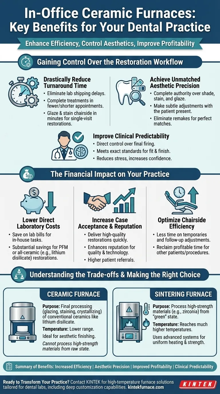 What are the main benefits of having an in-office ceramic furnace in a dental practice? Boost Efficiency and Profitability Visual Guide