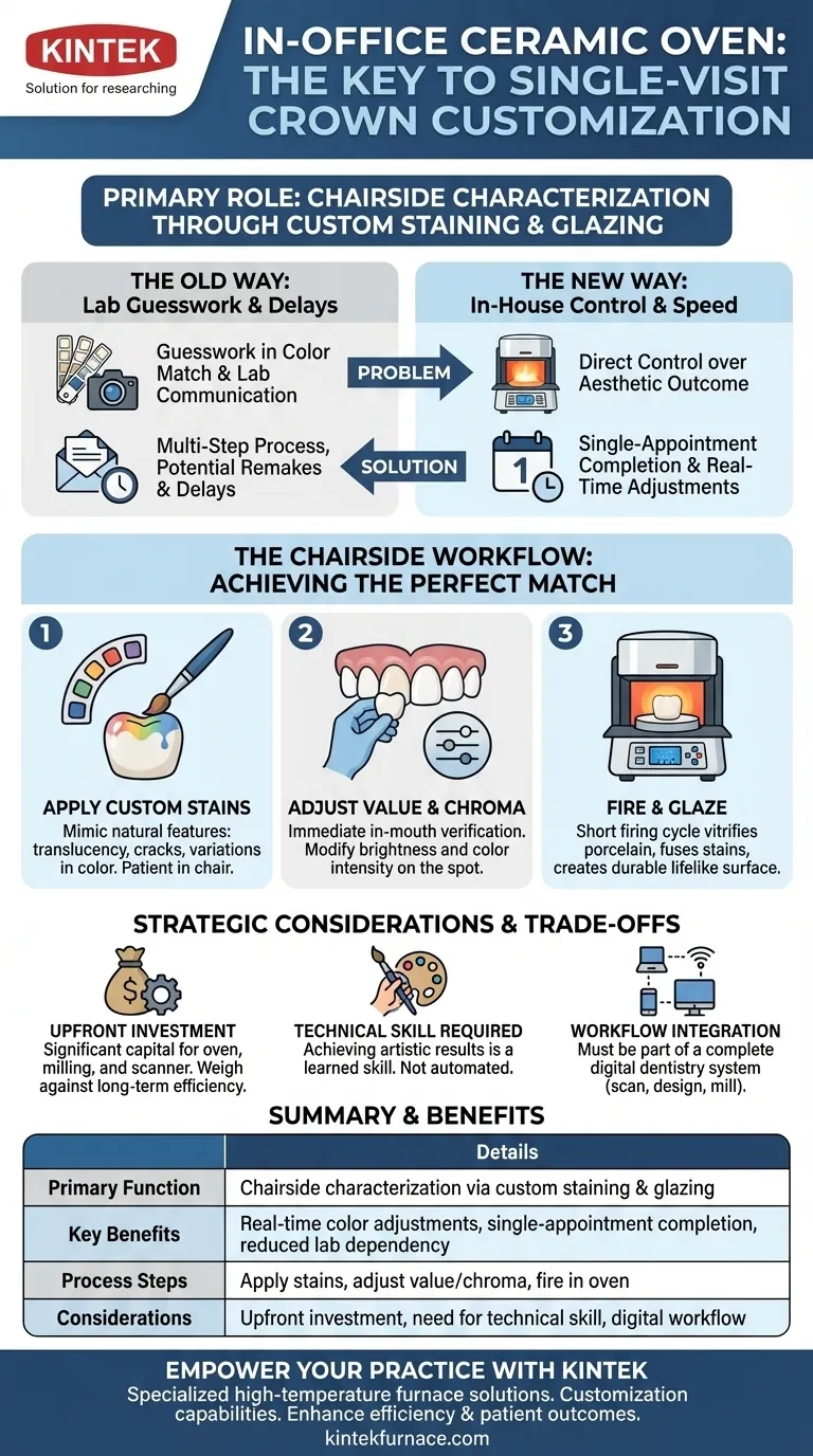 Auf welche Weise hilft ein Keramikofen im Praxislabor bei der Kronenanpassung? Erzielen Sie in einem einzigen Termin die perfekte Farbabstimmung des Zahns. Visuelle Anleitung