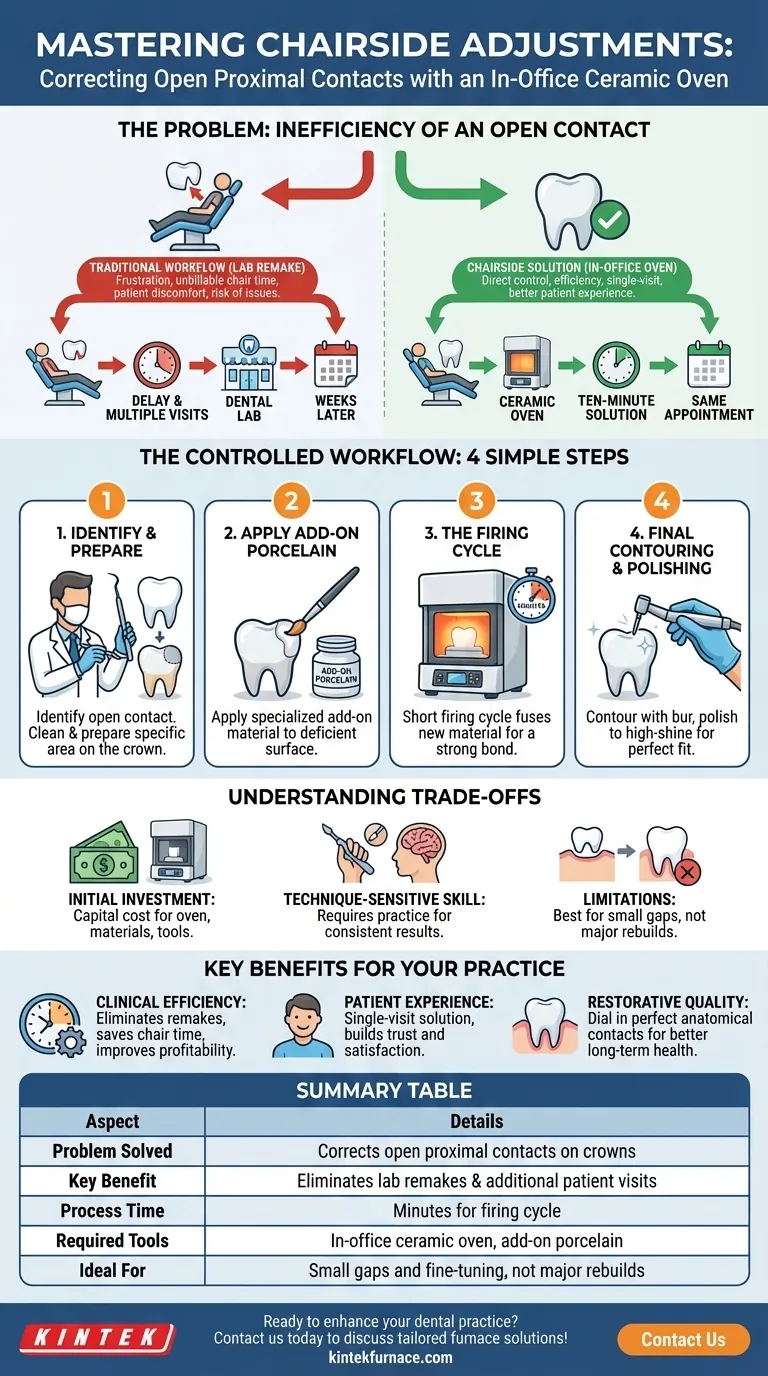 Come può un forno per ceramica in studio aiutare a regolare i contatti prossimali delle corone?Semplificare le regolazioni dentali Guida Visiva