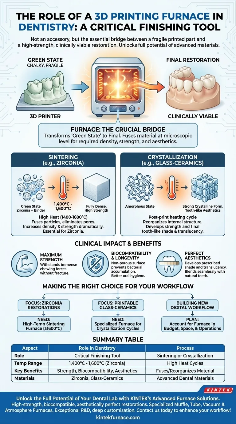Qual é o papel de um forno de impressão 3D na odontologia? Transformar peças impressas em restaurações dentárias duráveis Guia Visual