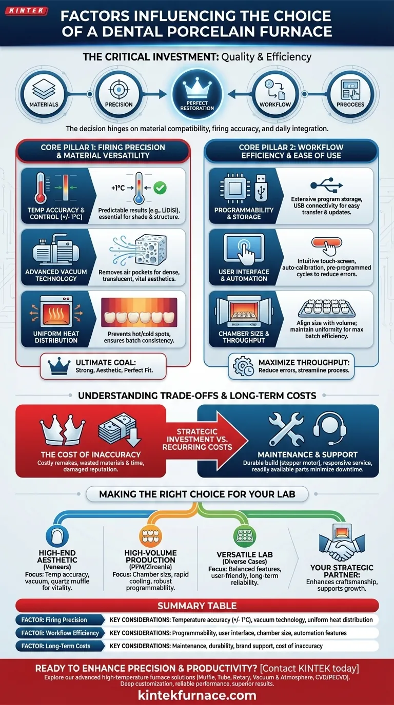 Quali fattori influenzano la scelta di un forno dentale per porcellana? Ottimizza la qualità e l'efficienza dei restauri del tuo laboratorio Guida Visiva