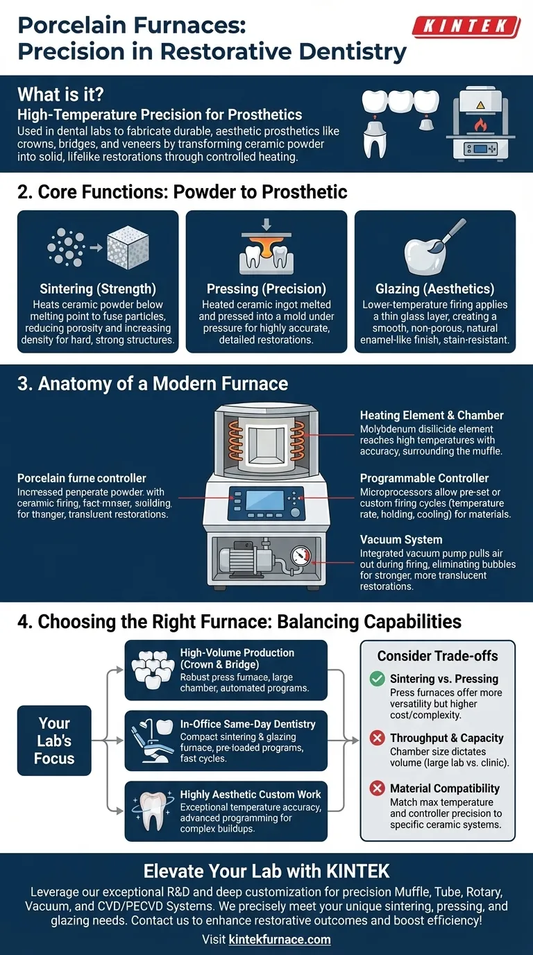 O que é um forno de porcelana e seu uso principal? Essencial para restaurações dentárias duráveis e estéticas Guia Visual