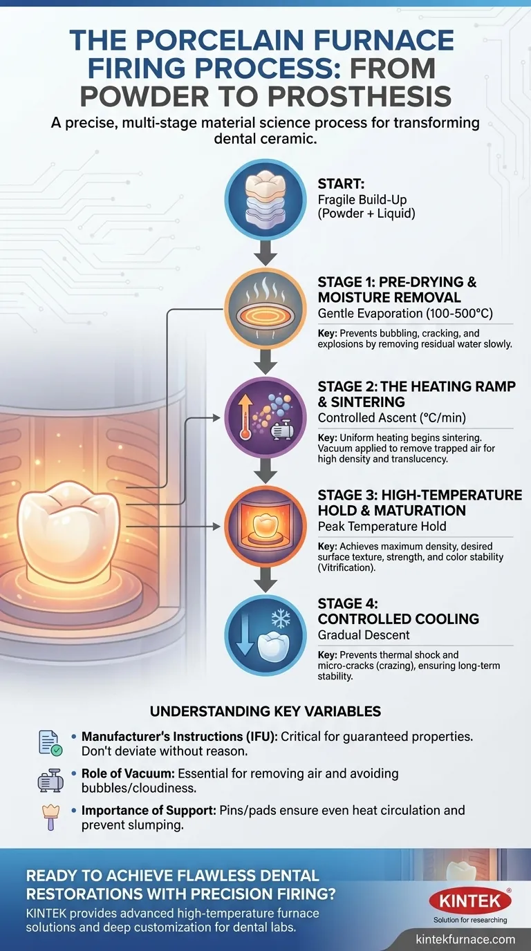What are the stages involved in the firing process of a porcelain furnace? Master Precise Dental Restoration Firing Visual Guide