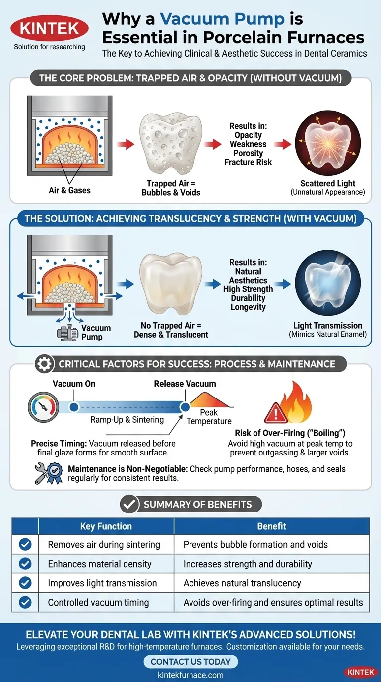 Perché una pompa a vuoto è essenziale nei forni per porcellana? Prevenire le bolle per restauri dentali più resistenti e traslucidi Guida Visiva
