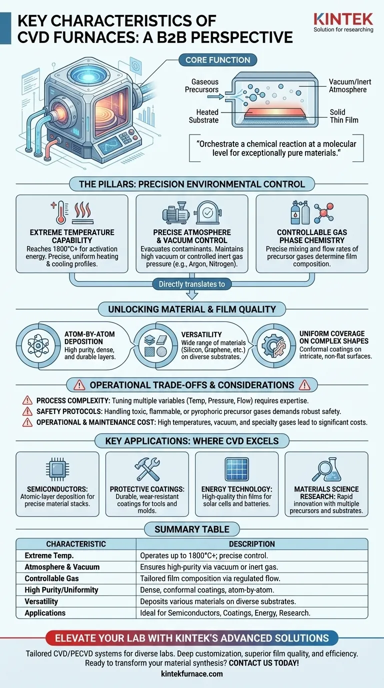 Quali sono le caratteristiche chiave dei forni CVD? Sblocca la deposizione di film sottili di precisione Guida Visiva