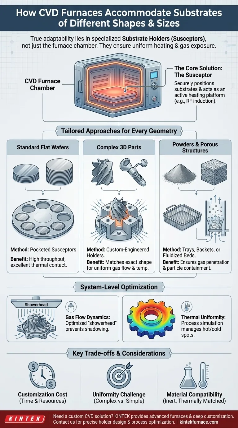 Comment les fours CVD s'adaptent-ils aux substrats de formes et de tailles différentes ? Découvrez des solutions personnalisées pour toute géométrie Guide Visuel