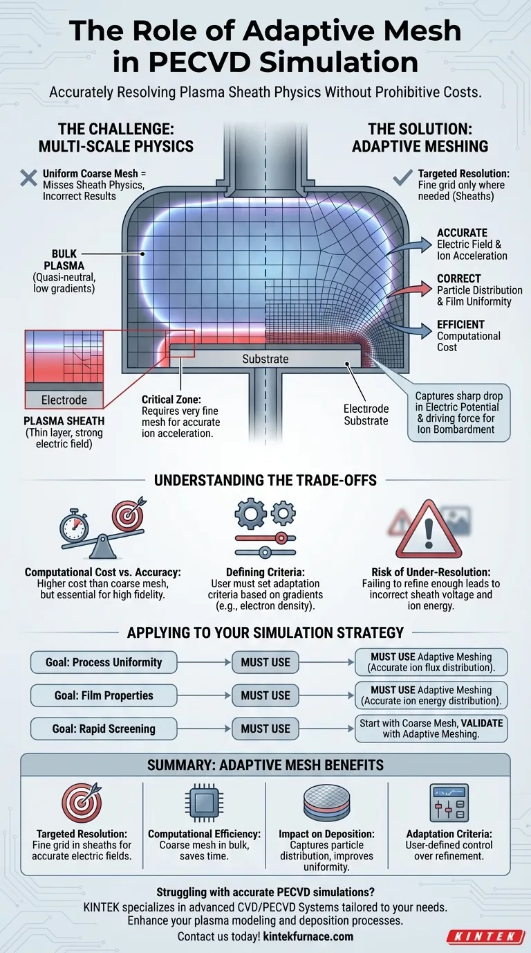 What is the role of adaptive mesh in PECVD simulation? Optimize Plasma Modeling for Accurate Thin-Film Deposition Visual Guide