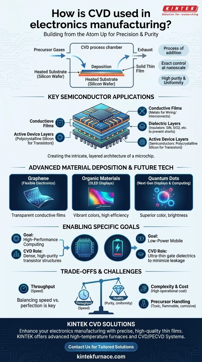 Como a CVD é usada na fabricação de eletrônicos? Construindo Camadas Uniformes e de Alta Pureza para Eletrônicos Avançados Guia Visual