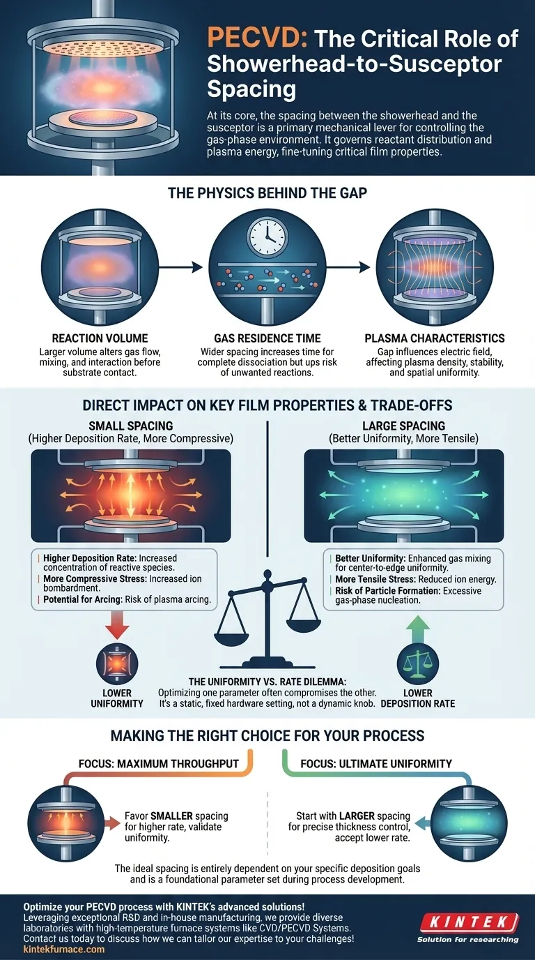 What is the role of shower head to susceptor spacing in PECVD? Optimize Film Uniformity and Deposition Rate Visual Guide