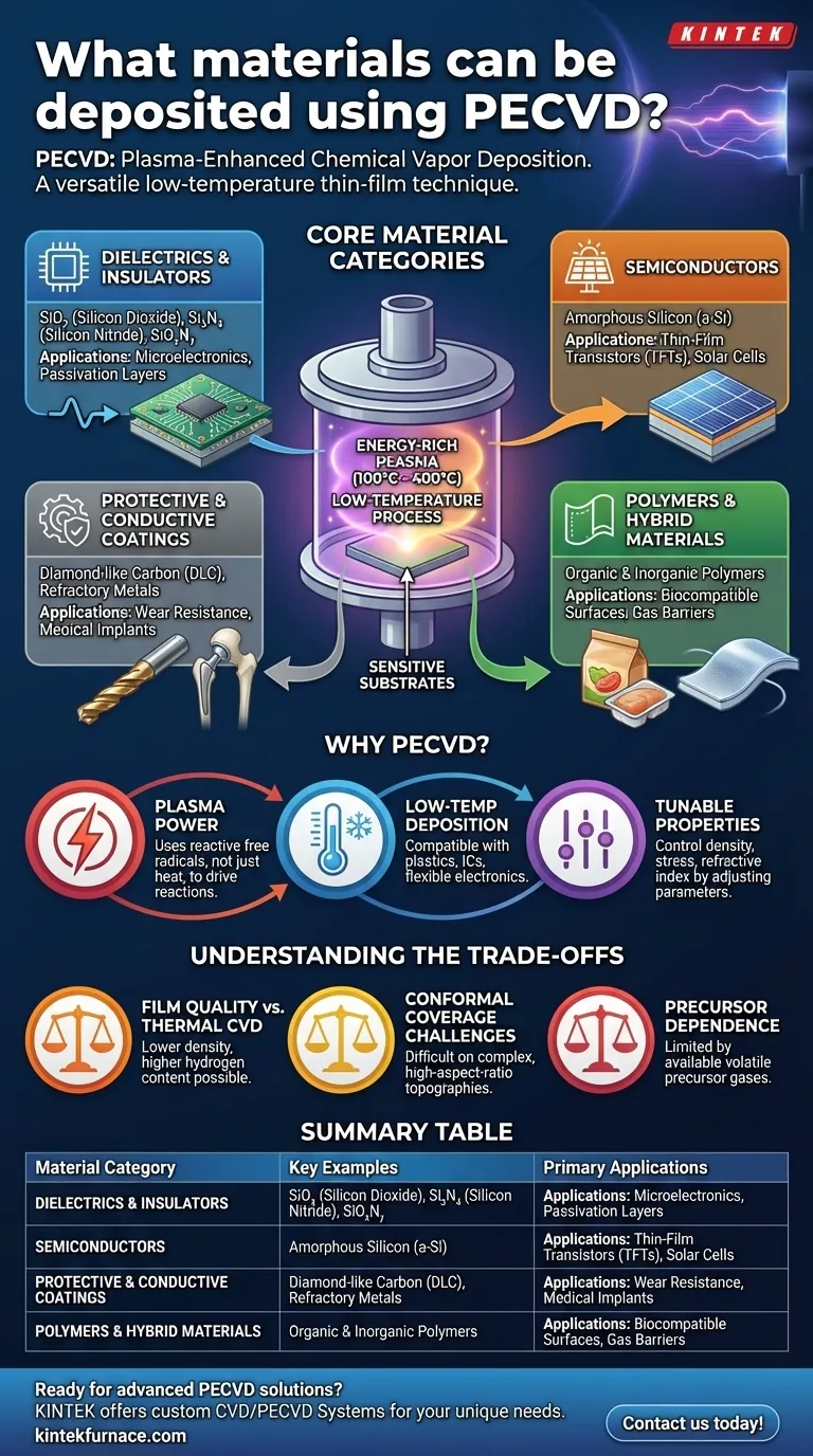 Quels matériaux peuvent être déposés par PECVD ? Débloquez des solutions de films minces polyvalentes pour votre laboratoire Guide Visuel
